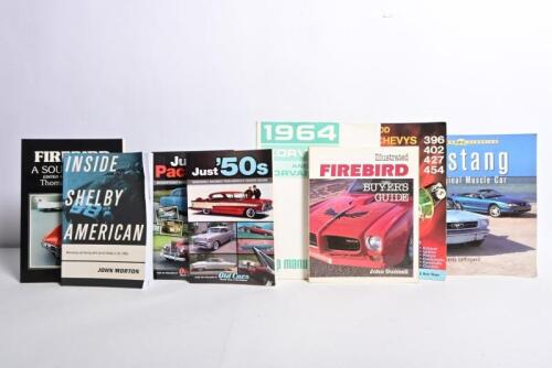AMERICAN CARS: A quantity of seven books detailing American cars. 'INSIDE SHELBY AMERICAN' softcover book by John Morton