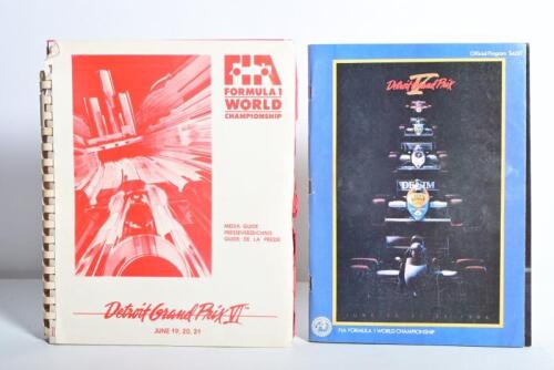 DETROIT: Three items related to the Detroit Grand Prix. 1986 Detroit Grand Prix Official Program signed by Alan Jones, Thierry Boutsen, Derek Warwick