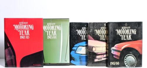 AUSTRALIAN MOTORING: Five editions of 'AUSTRALIAN MOTORING YEAR' from various years. 1982/83 (1), 1983/84 (2), 1985/86 (4), 1986/87 (5), 1987/88 (6)