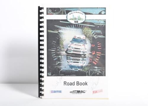 RALLY OF MELBOURNE: An interesting document relating to the Rally of Melbourne - 'Rally of Melbourne 98 Road Book'. Possum Bourne, Craig Vincent, Neil Bates, Coral Taylor and Cody Crocker signatures