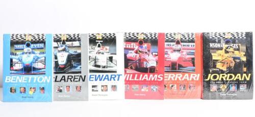FORMULA 1: Six sealed books by Alan Henry and David Tremayne detailing various Formula 1 teams. 'FERRARI', 'JORDAN', 'STEWART', 'WILLIAMS' books