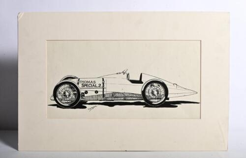 THOMAS SPECIAL: A 1926 Thomas Special ink drawing by R.Shepherd
