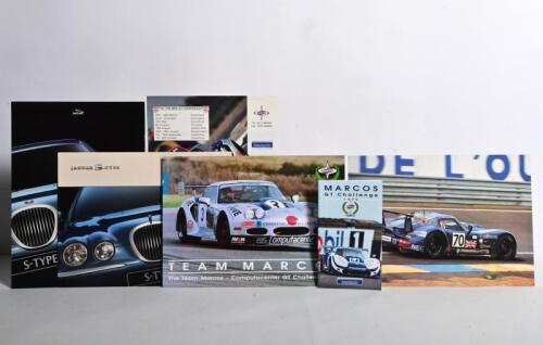 BRITISH MOTORING/RACING: A collection of items related to British racing and motoring. 1995 'TEAM MARCOS' Press Kit 7 1990's Jaguar 'S' Type brochures