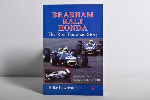 BRABHAM: 'BRABHAM + RALT + HONDA' softcover book by Mike Lawrence Title page signed by Ron Tauranac