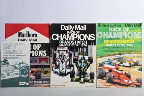BRANDS HATCH: Three consecutive 1970's Official Programmes from 'RACE OF CHAMPIONS, BRANDS HATCH'. Years 1975 - 1977