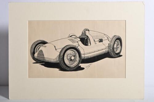 AUTO UNION: An original 1939 Auto Union ink drawing by R.Shepherd