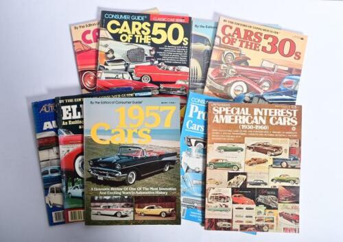 AMERICAN CARS: A collection of softcover publications detailing American cars. Four consecutive of 'CARS OF THE 30's' to 'CARS OF THE 60's', all by the Editors of Consumer Guide