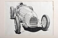 BUGATTI: An original 1938 Bugatti 3-Litre ink drawing by R.Shepherd - 2