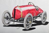 BUGATTI 8 CYLINDER: An original 1913 Bugatti 8 Cylinder ink and water colour drawing by R.Shepherd - 3