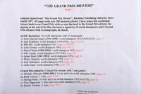 GRAND PRIX: 'THE GRAND PRIX DRIVERS' softcover book. Book signed by 10 World Champions and 5 Grand Prix winners. Signatures include Juan Manuel Fangio, Denis Hulme, Alan Jones, Rene Arnoux, Stirling Moss & Patrick Tambay. Superb signature set - 2