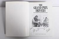 GRAND PRIX: 'THE GRAND PRIX DRIVERS' softcover book. Book signed by 10 World Champions and 5 Grand Prix winners. Signatures include Juan Manuel Fangio, Denis Hulme, Alan Jones, Rene Arnoux, Stirling Moss & Patrick Tambay. Superb signature set - 3