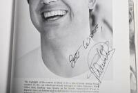 GRAND PRIX: 'THE GRAND PRIX DRIVERS' softcover book. Book signed by 10 World Champions and 5 Grand Prix winners. Signatures include Juan Manuel Fangio, Denis Hulme, Alan Jones, Rene Arnoux, Stirling Moss & Patrick Tambay. Superb signature set - 34