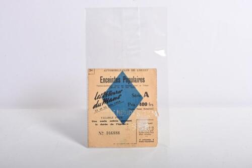 LE MANS: An original 1958 Le Mans entry ticket