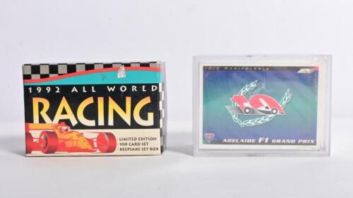 COLLECTOR CARDS: Two sets of racing collector cards. '1992 ALL WORLD RACING' Limited Edition 100 card set featuring Indy Car drivers & '10th Anniversary ADELAIDE F1 GRAND PRIX' collector card set featuring F1 drivers