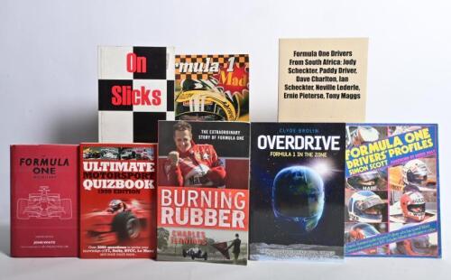 FORMULA 1: A collection of books with topics related to Formula 1. 'Formula One Drivers From South Africa: Jody Scheckter, Paddy Driver, Dave Charlton, Ian Scheckter, Neville Lederle, Ernie Pieterse, Tony Maggs' soft cover booklet