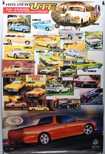 HOLDEN: Two Holden posters depicting the Holden car and utility model range over a number of years