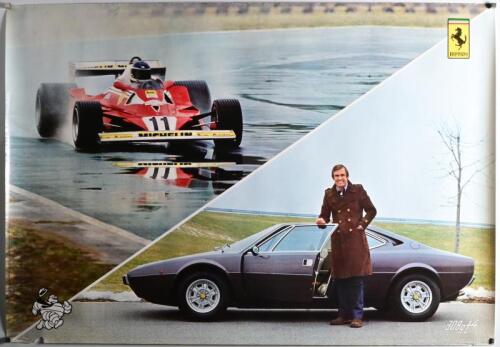 FERRARI: An original large Ferrari poster featuring a Ferrari 312 T2 and Ferrari 308 gt4 as driven by Carlos Reutemann