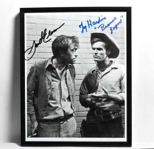 WESTERN FILM: A framed black and white portrait of Ty Hardin and Jack Elam, autographed by both