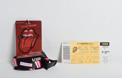 ROLLING STONES: Two Rolling Stones items, one being a Rolling Stones Exhibit in Nashville VIP ticket on lanyard and a ticket from the Licks World Tour 2003 at Melbourne Park
