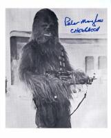 STAR WARS: A black and white picture of Chewbacca, autographed by Peter Mayhew