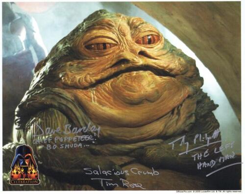STAR WARS: A Star Wars Celebration III colour picture of Jabba The Hutt autographed by Dave Barclay, Tim Rose and Toby Philpott with COAs for each signature