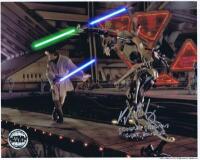 STAR WARS: A colour picture scene with General Grievous battling Anikin Skywalker autographed by Kyle Rowling with COA