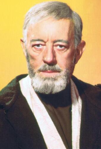 STAR WARS: A colour Star Wars A New Hope Post Card depicting Obi-Wan Kenobi, autographed by Alec Guinness