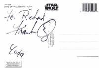 STAR WARS: A colour The Empire Strikes Back post card depicting Luke Skywalker and Yoda both sides autographed by Frank Oz - 3