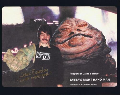 STAR WARS: A colour picture card of Jabba The Hutt autographed by puppeteer David Barclay with COA