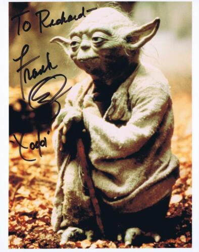 STAR WARS: A colour picture of Yoda autographed by Frank Oz with personalised message