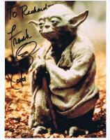 STAR WARS: A colour picture of Yoda autographed by Frank Oz with personalised message