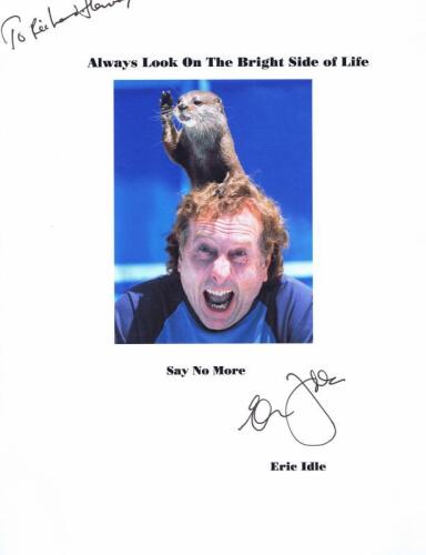 MONTY PYTHON: A colour picture of Eric Idle "Always Look On The Bright Side of Life' personally signed and inscribed by Eric Idle