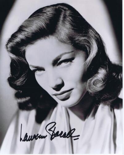 LAUREN BACALL: A black and white portrait of actress Lauren Bacall, autographed by Bacall