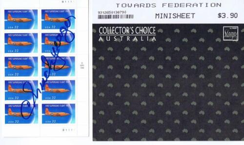 CHUCK YEAGER: A set of 'Towards Federation' australian stamp set, autographed by American Test Pilot Chuck Yeager