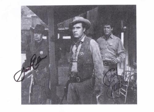 THE DAKOTAS: A black and white picture from 'The Dakotas' featuring Deputy J.D Smith and Deputy Del Stark, autographed by Jack Elam and Chad Everett