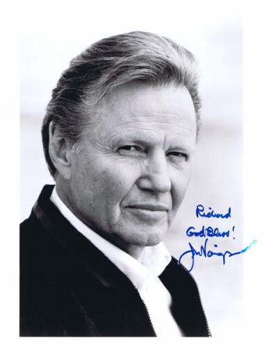JON VOIGHT: A black and white autographed portrait of Jon Voight, autograph personalised