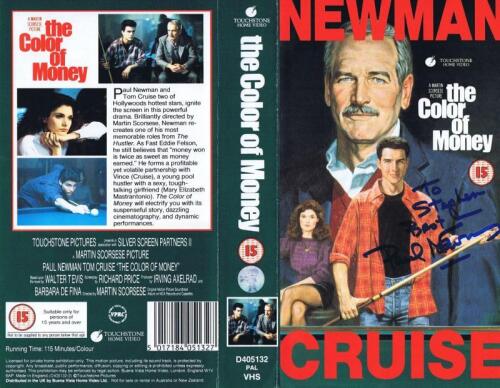 PAUL NEWMAN: A autographed VHS cover from 'The Color Of Money' 1986 film, personally inscribed and signed by Paul Newman with COA