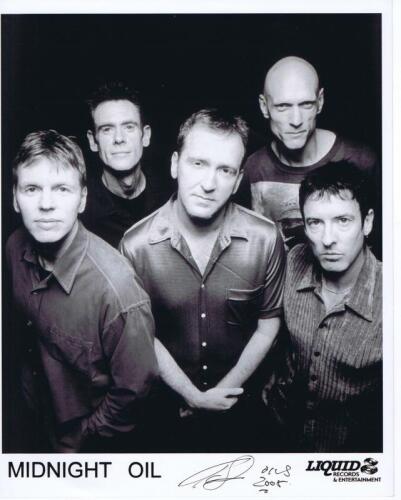 MIDNIGHT OIL: A black and white LIQUID RECORDS & MANAGEMENT 'MIDNIGHT OIL' band member publicity shot. Picture signed by Rob Hirst