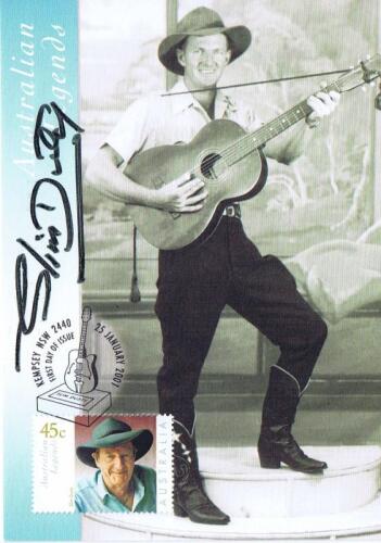 SLIM DUSTY: An Australia Post First Day Cover (post card) featuring Slim Dusty. Slim Dusty signature