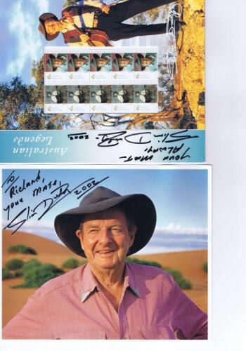 SLIM DUSTY: Two Slim Dusty related items. Slim Dusty signed 'Australian Legends' stamp sheet board & colour picture
