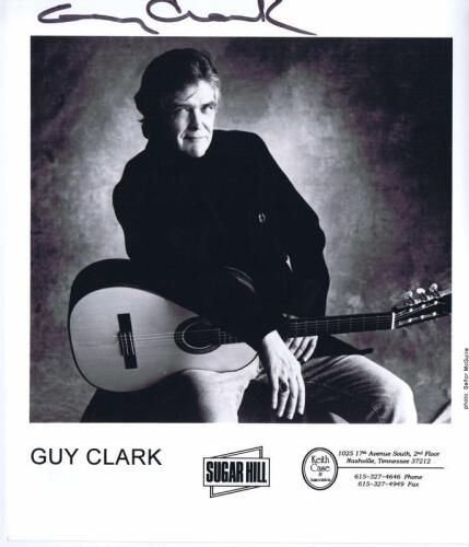 CLARK: A black and white SUGAR HILL publicity picture of GUY CLARK. Guy Clark signature