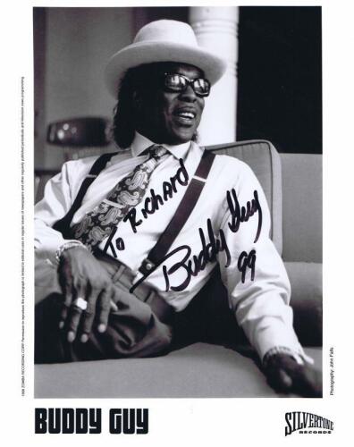 BUDDY GUY: A black and white SILVERSTONE RECORDS publicity picture of BUDDY GUY. Buddy Guy signature