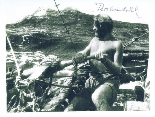 KON-TIKI: A picture from 1950 film Kon Tiki, autographed by Thor Heyerdahl