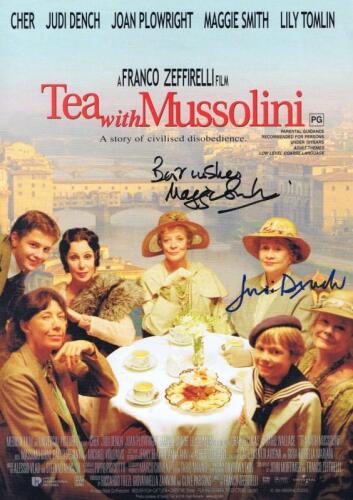 TEA WITH MUSSOLINI: A double sided flyer from 1999 film 'Tea with Mussolini' autographed by Maggie Smith and Judi Dench
