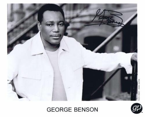BENSON: A black and white publicity card of 'GEORGE BENSON' by gp. George Benson signature