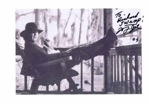 TONY JOE WHITE: A black and white image of Tony Joe White (SWAMP FOX). Tony Joe White signature