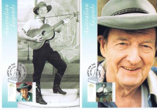 SLIM DUSTY: Two Slim Dusty, first day of issue post cards with Slim Dusty signature on back
