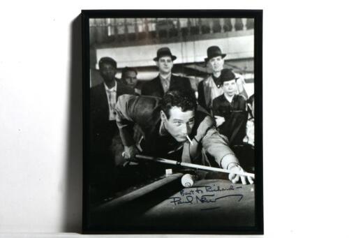 The Hustler: A black and white picture of Paul Newman in film 'The Hustler' depicted playing pool, personally inscribed and signed by Paul Newman