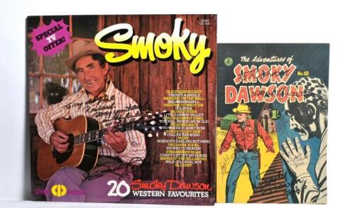 SMOKEY DAWSON: A Smokey Dawson '20 Western Favorites' record, along with a 'The adventures of Smokey Dawson' comic book, both personally inscribed and signed&nbsp;by Smokey Dawson&nbsp;