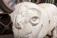 GOLDEN FLEECE: An original Golden Fleece cast aluminium 'Sir David of Dalkeith' pump top ram,overpainted in white,lacking screw, 37cm high, 56cm wide - 2